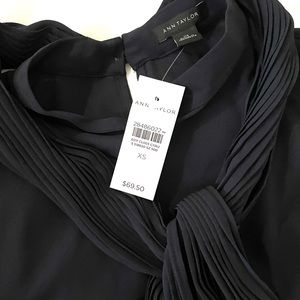 Ann Taylor Pleated Tie Mock Neck Shell Top